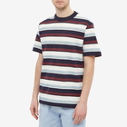 Armor-Lux Men's Jacquard Multi Stripe T-Shirt in Navy/Milk/Cranberry