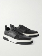 FERRAGAMO - Cassetta Suede-Trimmed Perforated Leather Sneakers - Black