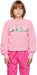 MSGM Kids Kids Pink Floral Logo Sweater