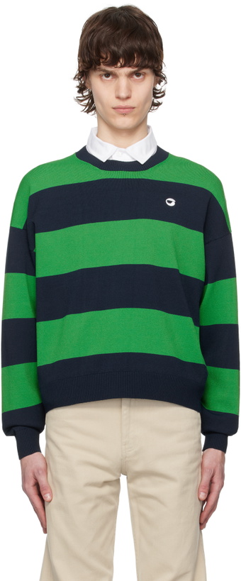 Photo: Coperni Green & Navy Striped Crewneck Sweater