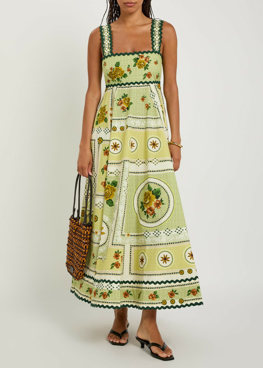Alemais Dixie Printed Cotton-poplin Midi Dress Yellow