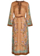 Zimmermann Indra Belted Printed Linen Midi Tunic Dress Tan