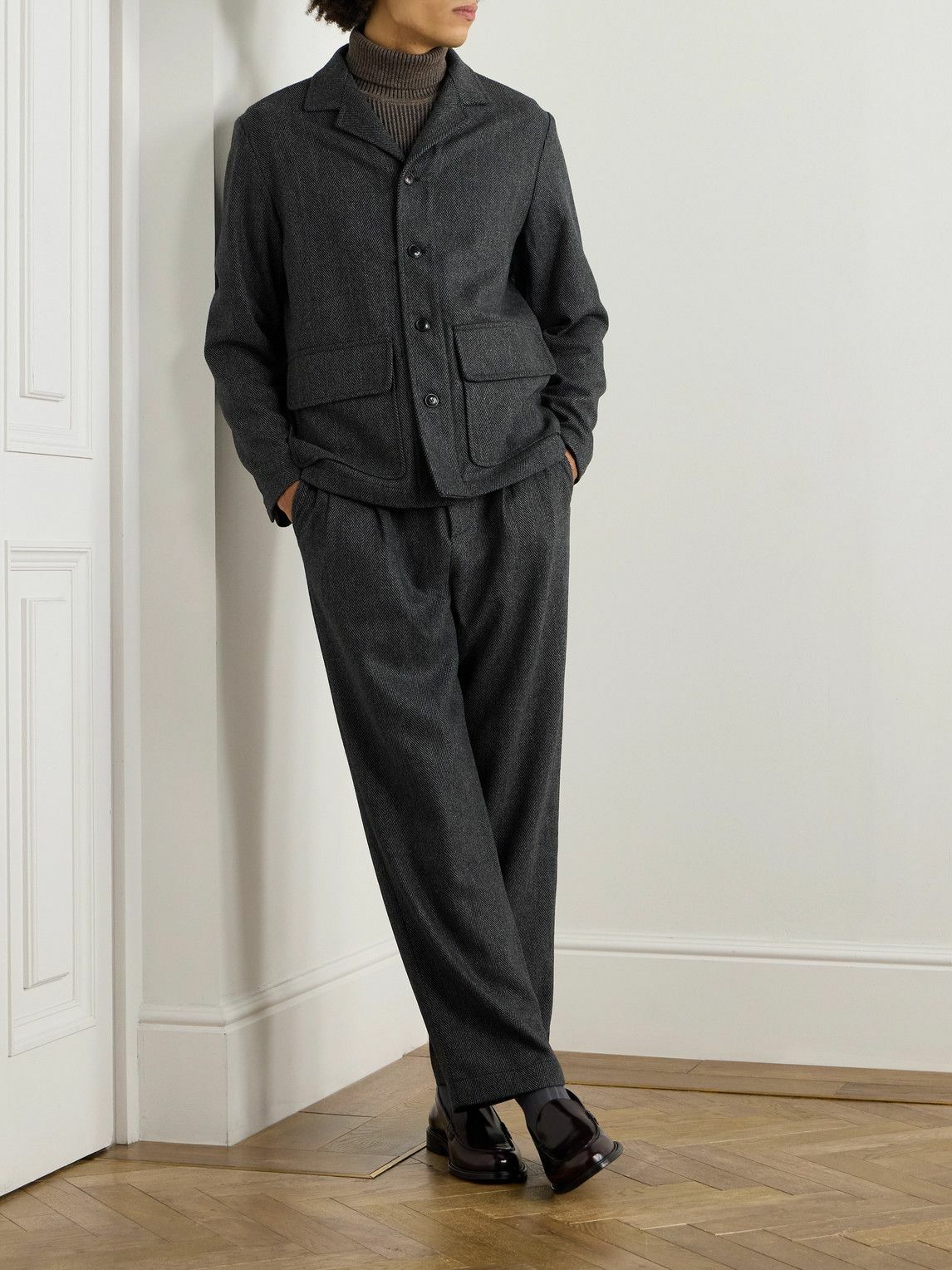 MILES LEON - Traveler Herringbone Wool and Cashmere-Blend Shirt Jacket - Gray
