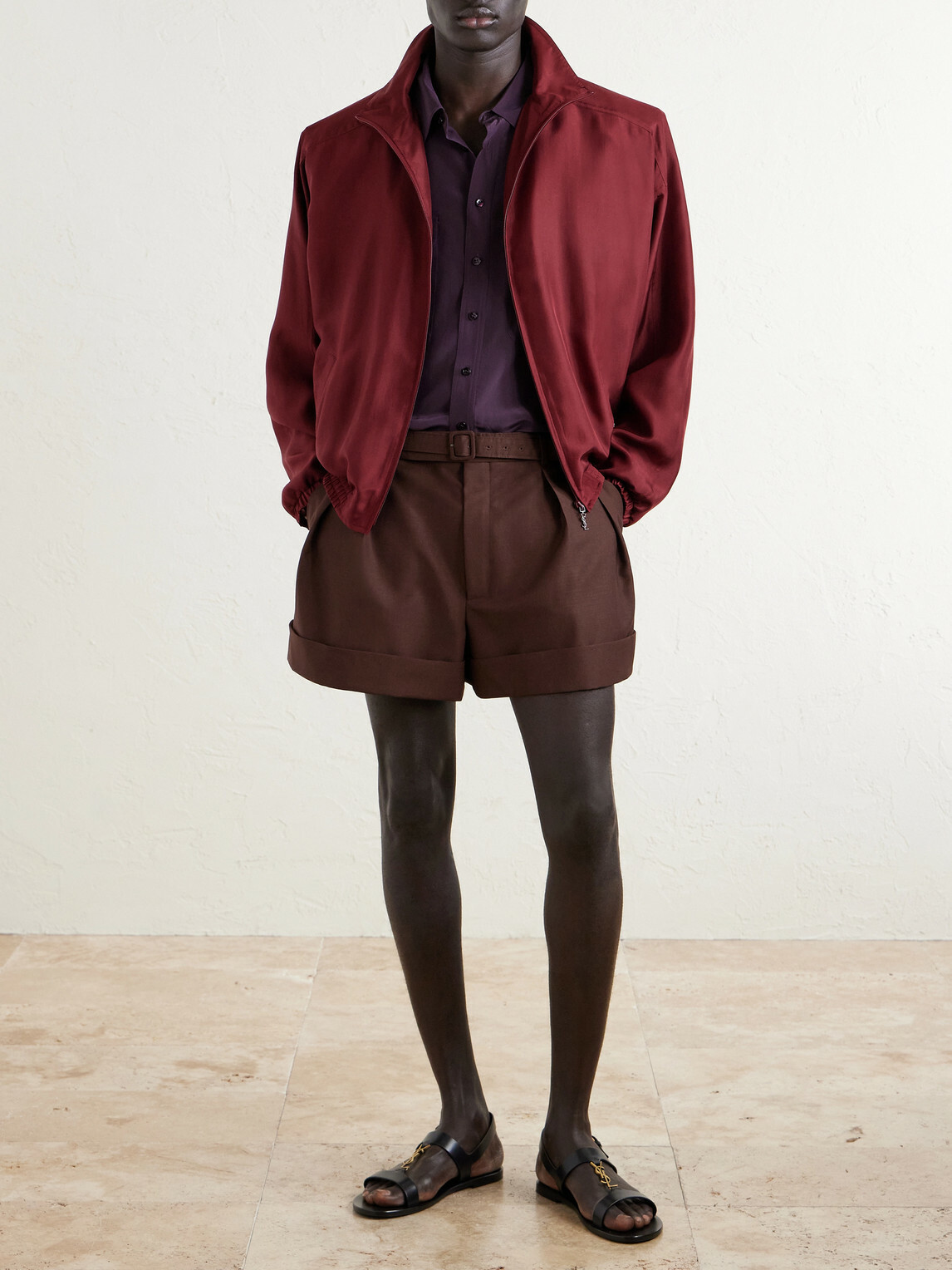 SAINT LAURENT - Straight-Leg Pleated Wool and Mohair-Blend Shorts - Brown