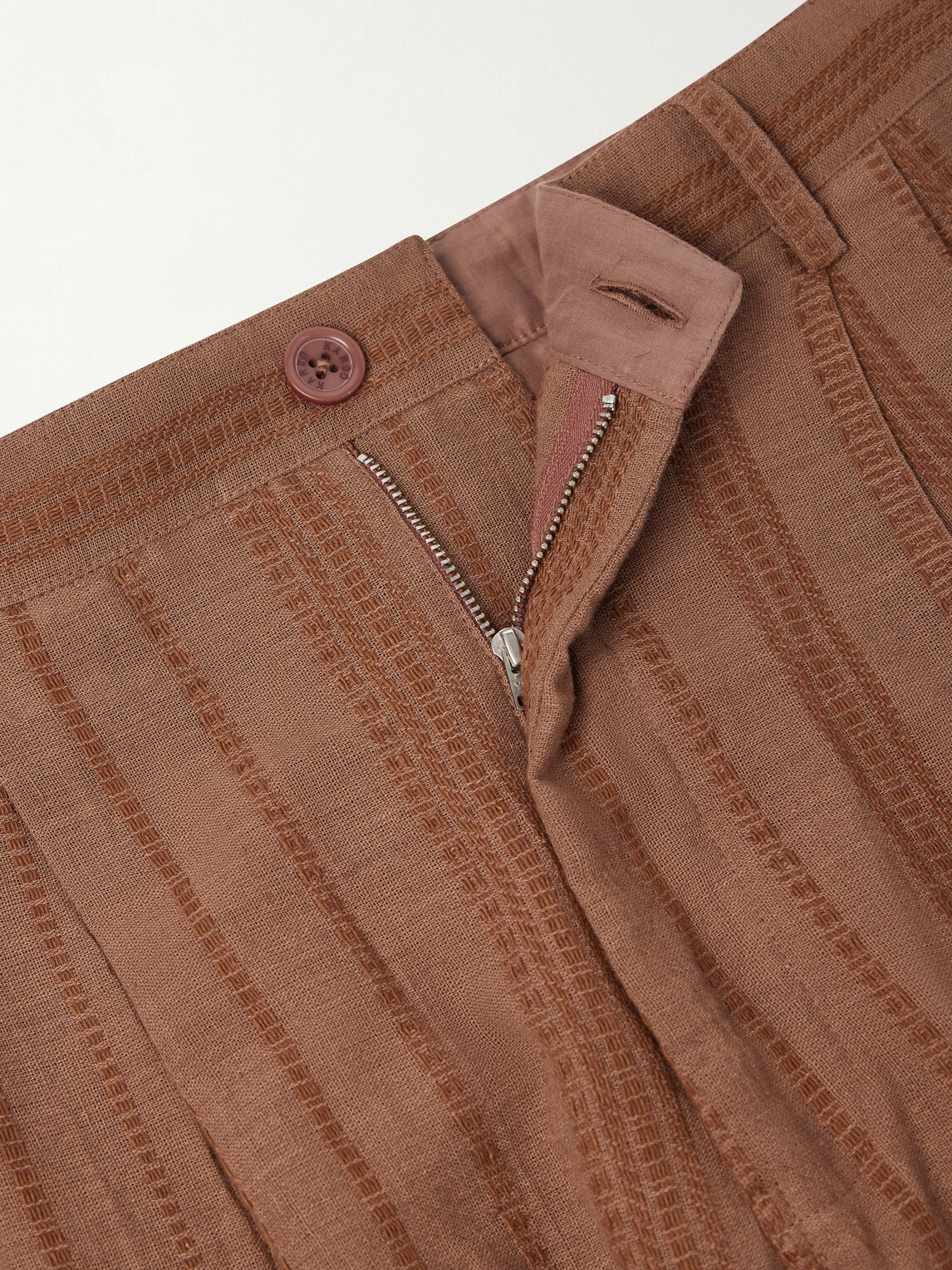 Kardo - Antonio Straight-Leg Striped Cotton-Canvas Trousers - Brown