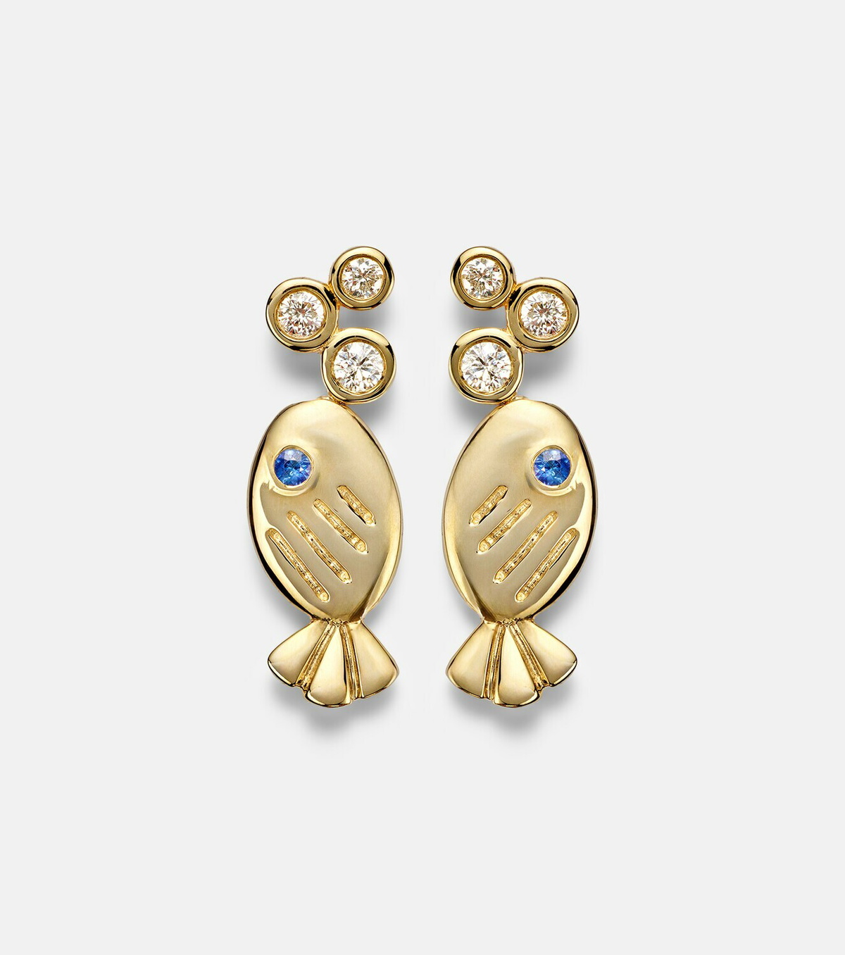 Yvonne Léon Sous L'eau 9kt gold earrings with diamonds and sapphires