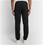 Fendi - Tapered Logo-Trimmed Wool, Cotton, Silk and Cashmere-Blend Jersey Sweatpants - Black