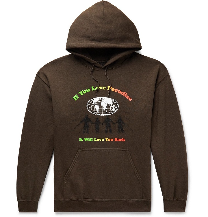 Photo: PARADISE - Love Paradise Printed Cotton-Jersey Hoodie - Brown