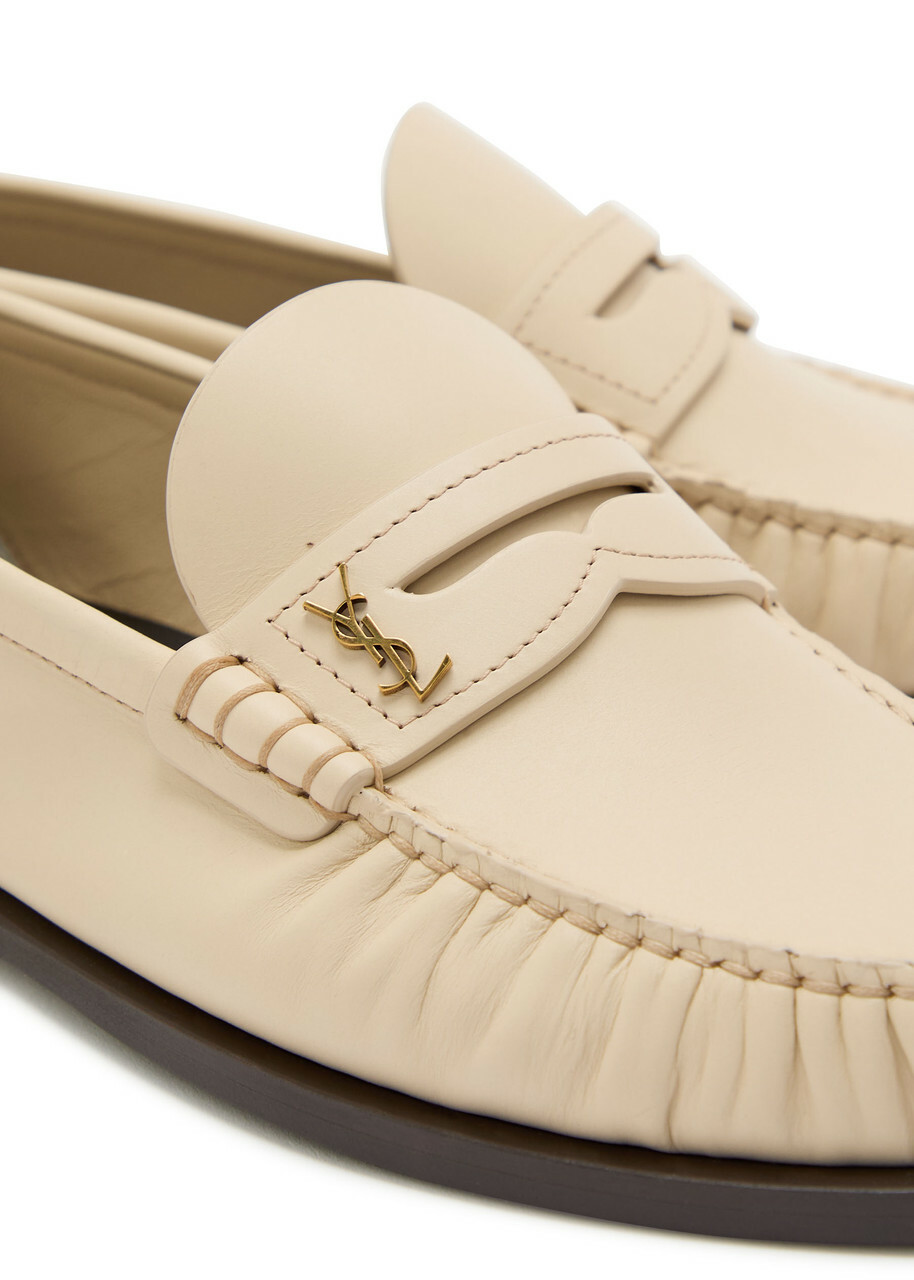 Saint Laurent Logo-plaque Leather Loafers Ivory