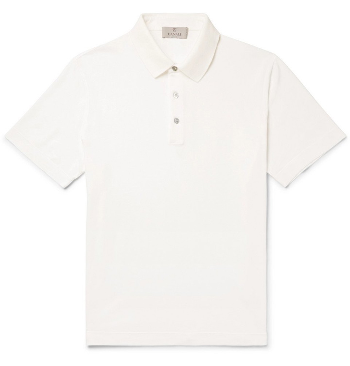 Photo: Canali - Stretch-Cotton Piqué Polo Shirt - Off-white