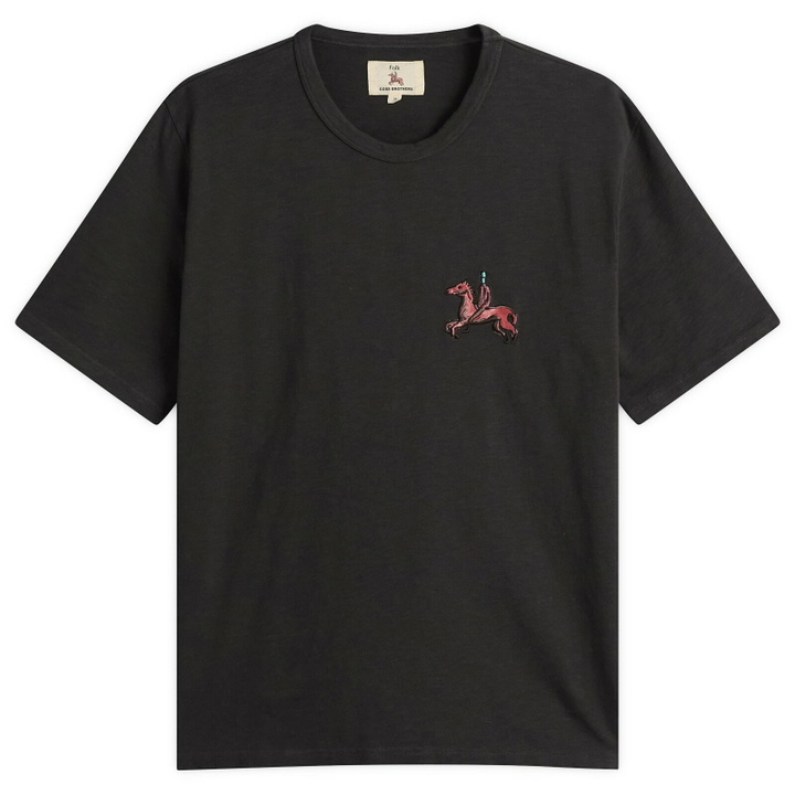 Photo: Folk Men's Slub Embroidery T-Shirt in Ecru Black Carousel