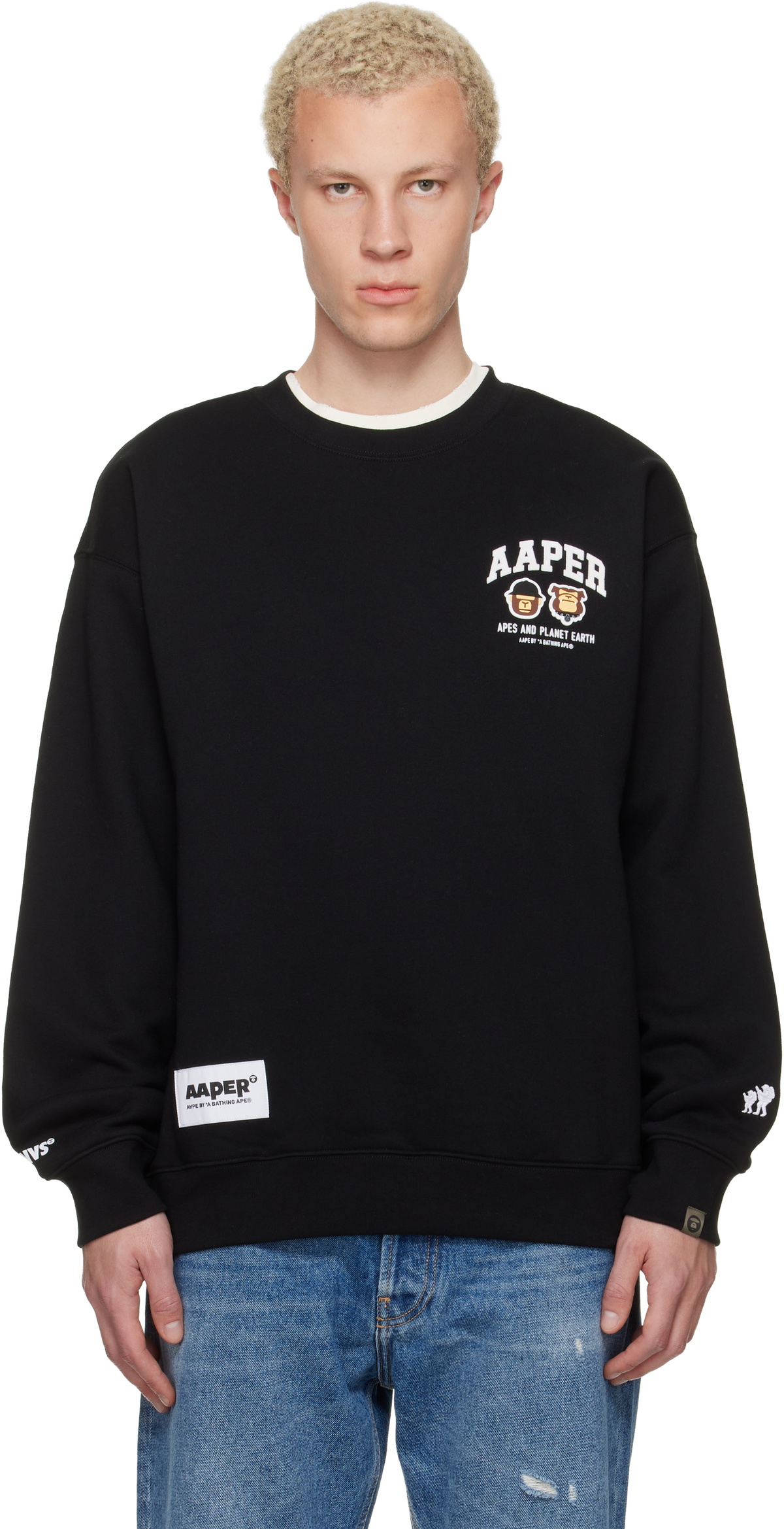 AAPE by A Bathing Ape Black 'AAPER' Crew Neck Sweatshirt