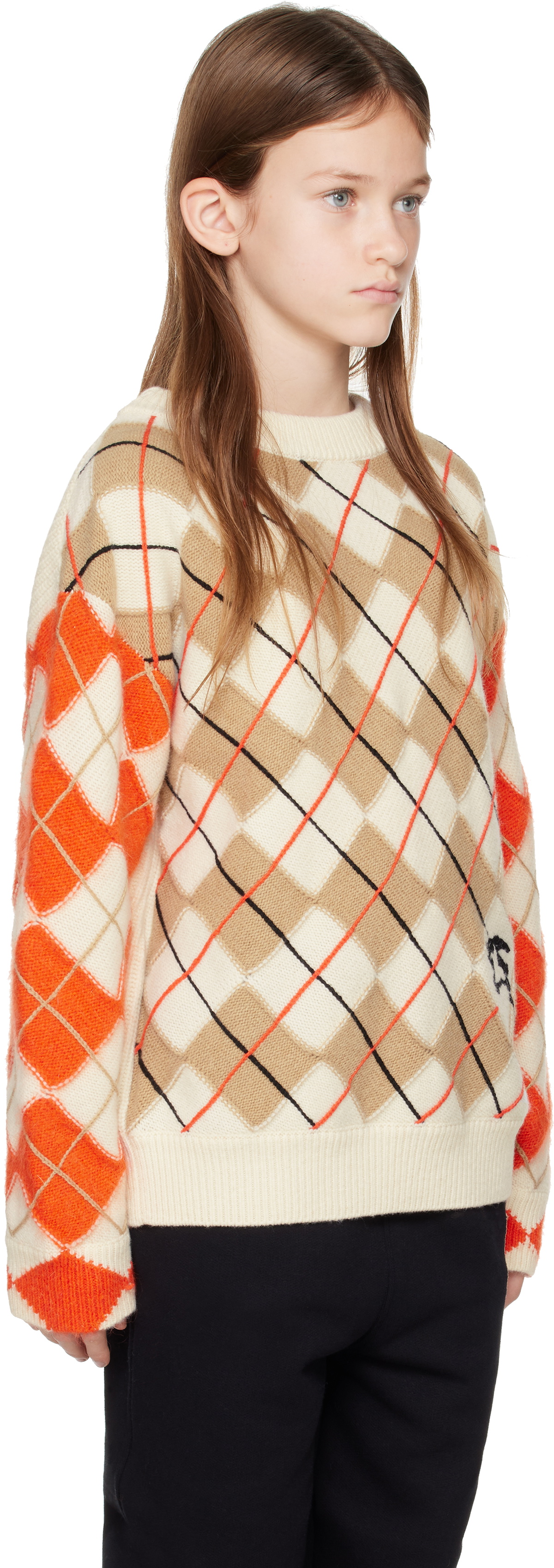 Burberry Kids Orange Argyle Wool Sweater