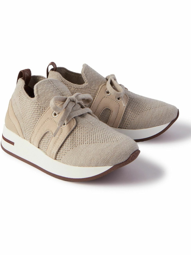 Photo: Loro Piana Kids - Walk Leather- and Suede-Panelled Mesh Sneakers - Neutrals
