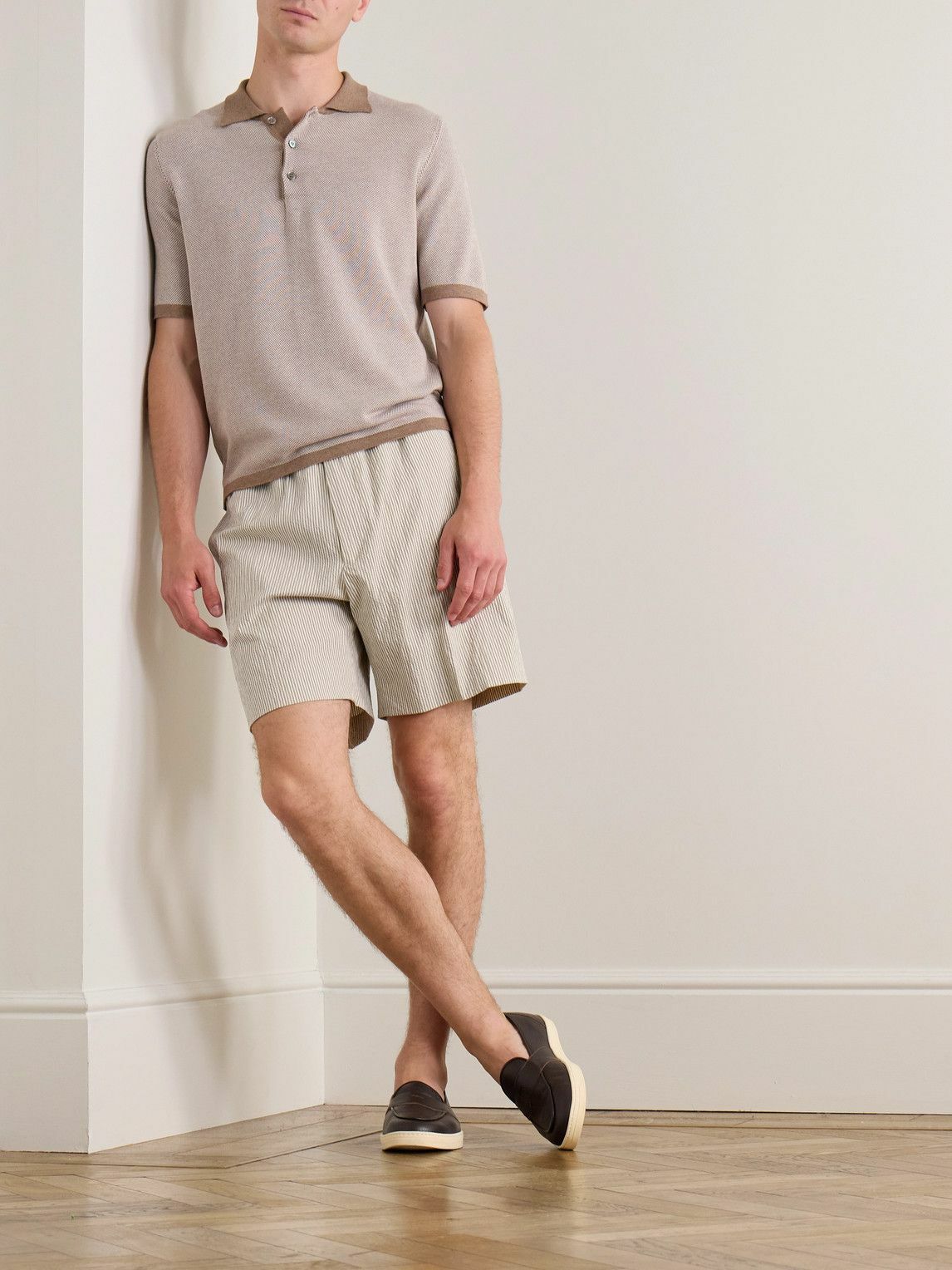 Kingsman - Straight-Leg Striped Cotton-Blend Seersucker Drawstring Shorts - Neutrals