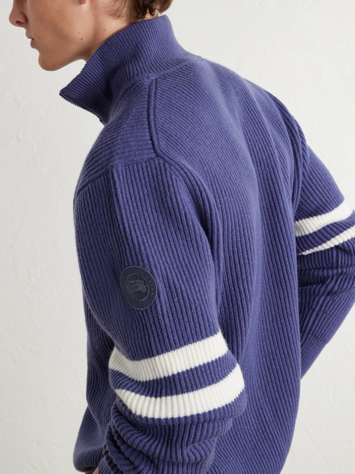 Canada Goose - McKinney Logo-Appliquéd Striped Ribbed Wool Half-Zip Sweater - Blue