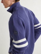 Canada Goose - McKinney Logo-Appliquéd Striped Ribbed Wool Half-Zip Sweater - Blue