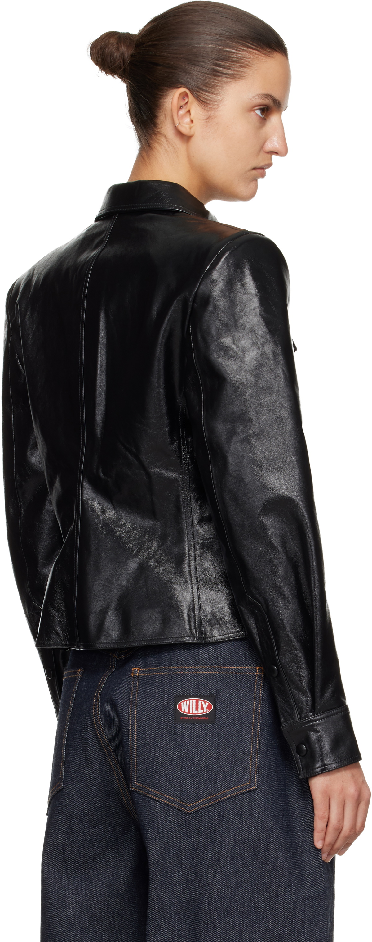 WILLY CHAVARRIA Black Chavela L/S Leather Shirt