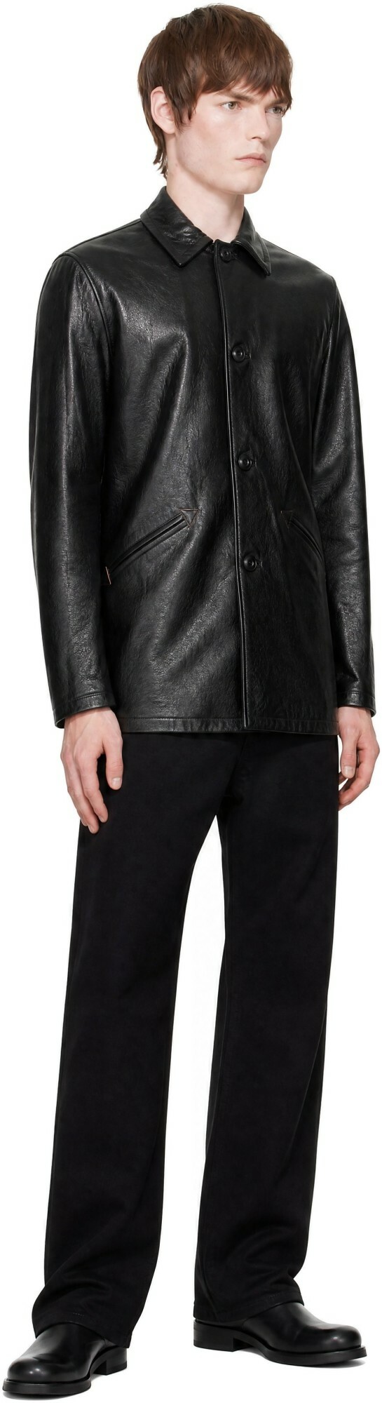 COOR Black Chevron Stitched Cow Leather Car Coat