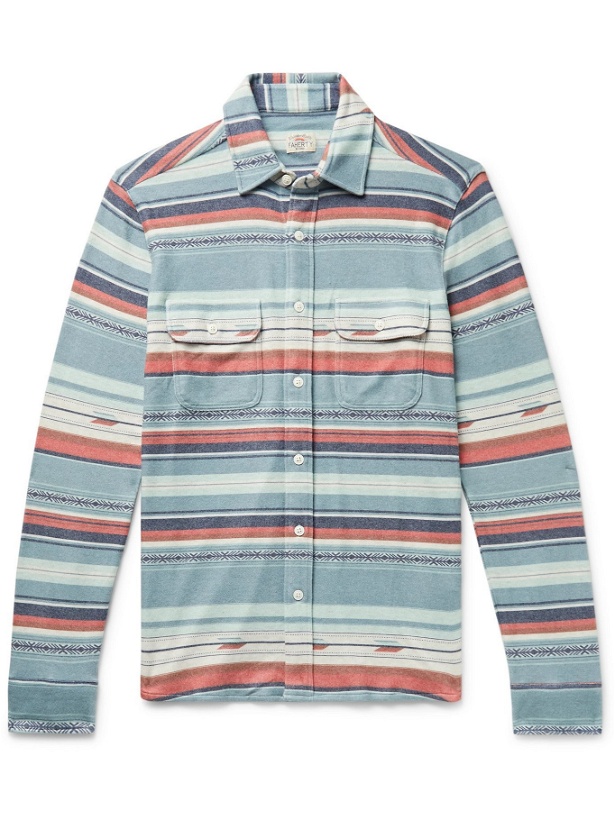 Photo: FAHERTY - Legend Printed Brushed Stretch-Flannel Shirt - Blue