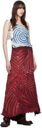 Masha Popova Red Creased Denim Maxi Skirt