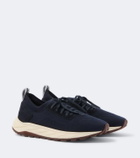 Fedeli Knitted suede-trimmed sneakers