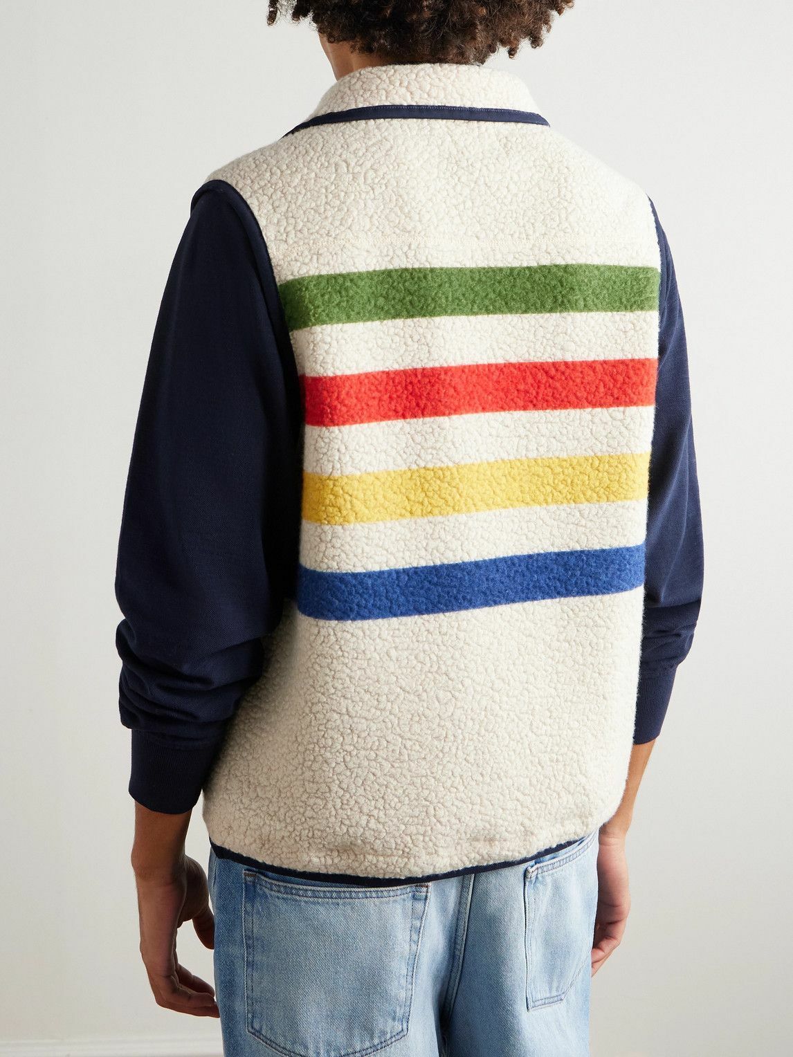 Drake's - Striped Wool-Blend Fleece Gilet - Neutrals