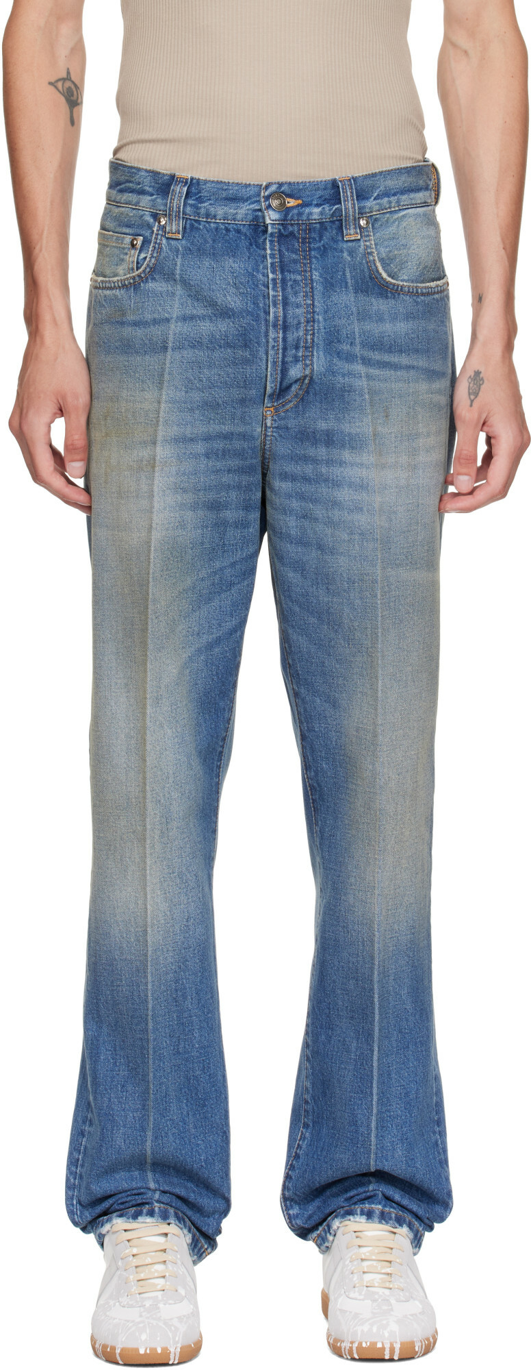 Versace Blue Distressed Straight Jeans