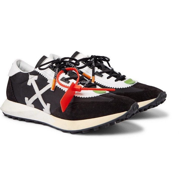 Photo: Off-White - Leather-Trimmed Shell and Suede Sneakers - Black