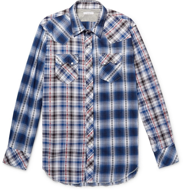 Photo: Engineered Garments - Embroidered Checked Cotton Shirt - Blue