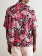4SDesigns - Canp-Collar Printed Satin Shirt - Pink