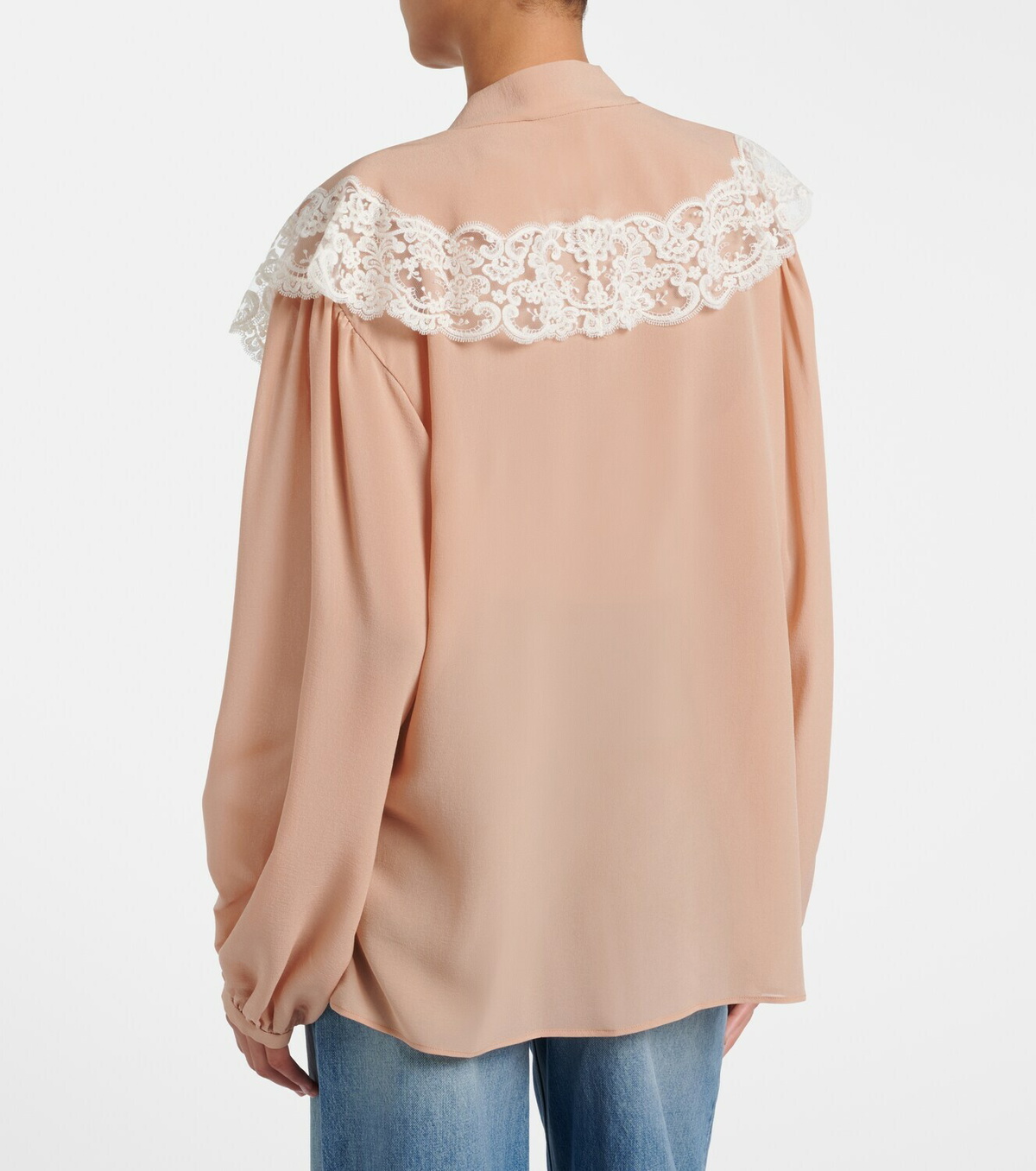 Chloé Lace-trimmed tie-neck silk blouse