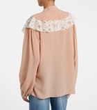 Chloé Lace-trimmed tie-neck silk blouse