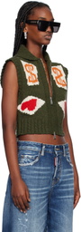 Dsquared2 Khaki Jacquarded Poker Cropped Vest