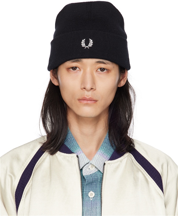 Photo: Fred Perry Black Embroidered Beanie