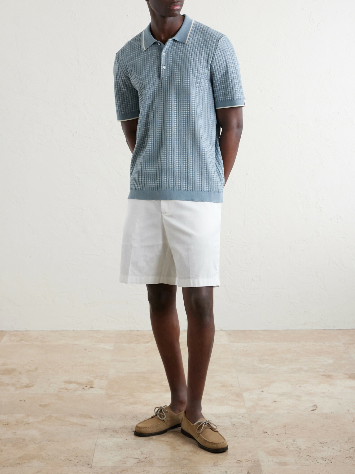 Rag & Bone - Harvey Ribbed Cotton-Blend Polo Shirt - Blue
