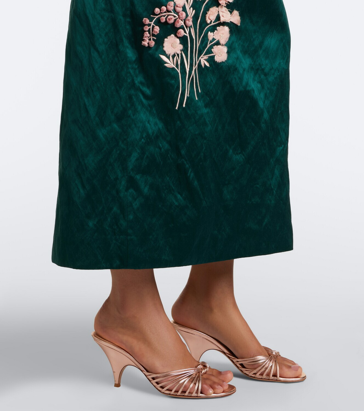 Erdem Embellished floral appliqué satin cocktail dress