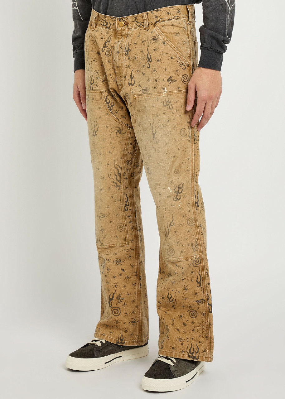 Saint Mxxxxxx Dr. Woo Printed Straight-leg Canvas Trousers Beige