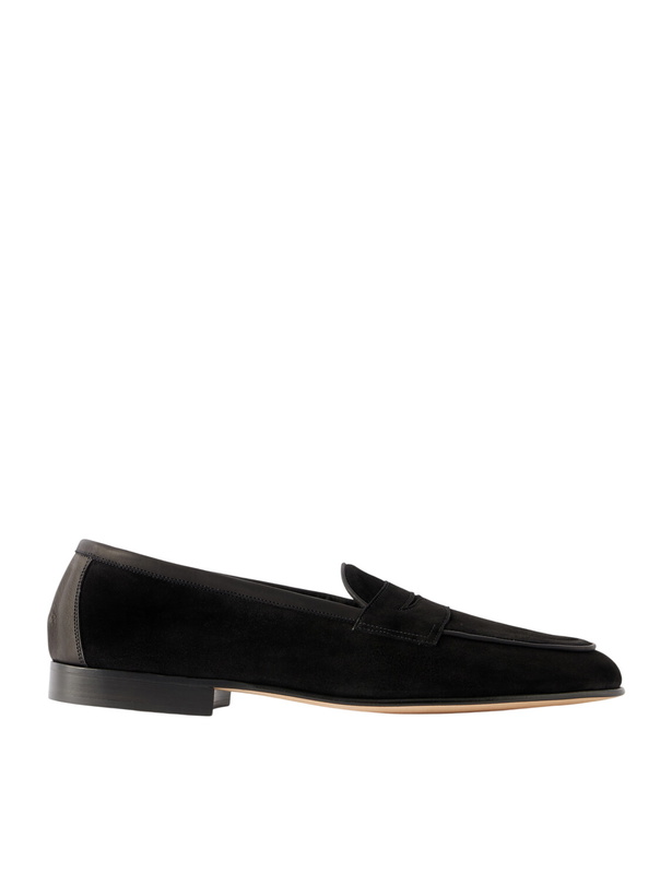Photo: Edward Green - Polperro Leather-Trimmed Suede Penny Loafers - Black