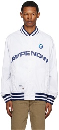 AAPE by A Bathing Ape White Moonface Patch Bomber Jacket
