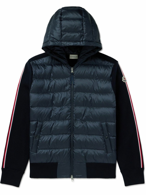 Photo: Moncler - Logo-Appliquéd Virgin Wool and Quilted Shell Down Cardigan - Blue