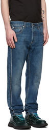 Alexander McQueen Blue Raw Cut Jeans