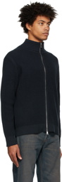 Theory Navy Knit Zip-Up Sweater