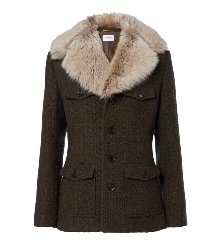 Photo: Saint Laurent Shearling-trimmed wool-blend tweed jacket