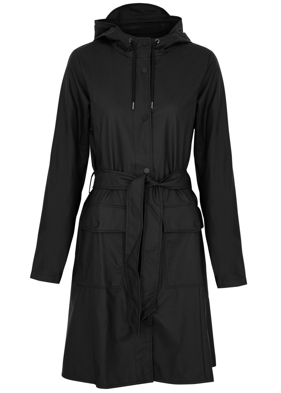 Rains Belted Hooded Rubberised Jacket Black Rains Rains Belted Hooded Rubberised Jacket Black Rains