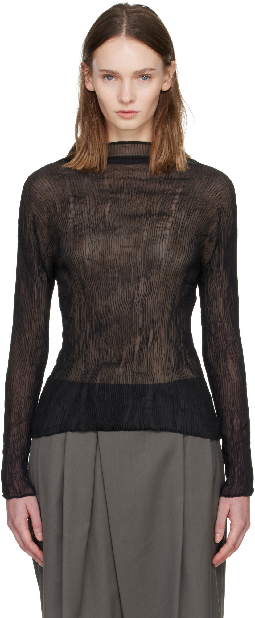 ISSEY MIYAKE Black Chiffon Twist Top
