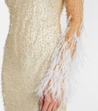 Clio Peppiatt Mia embellished feather-trimmed tulle gown