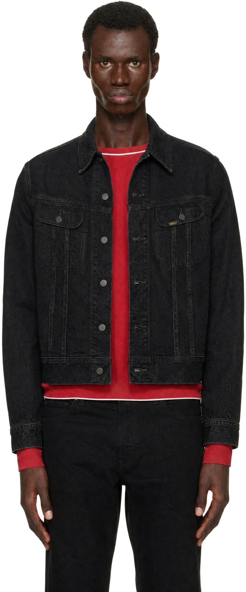 RRL Black Worn-In Denim Trucker Jacket