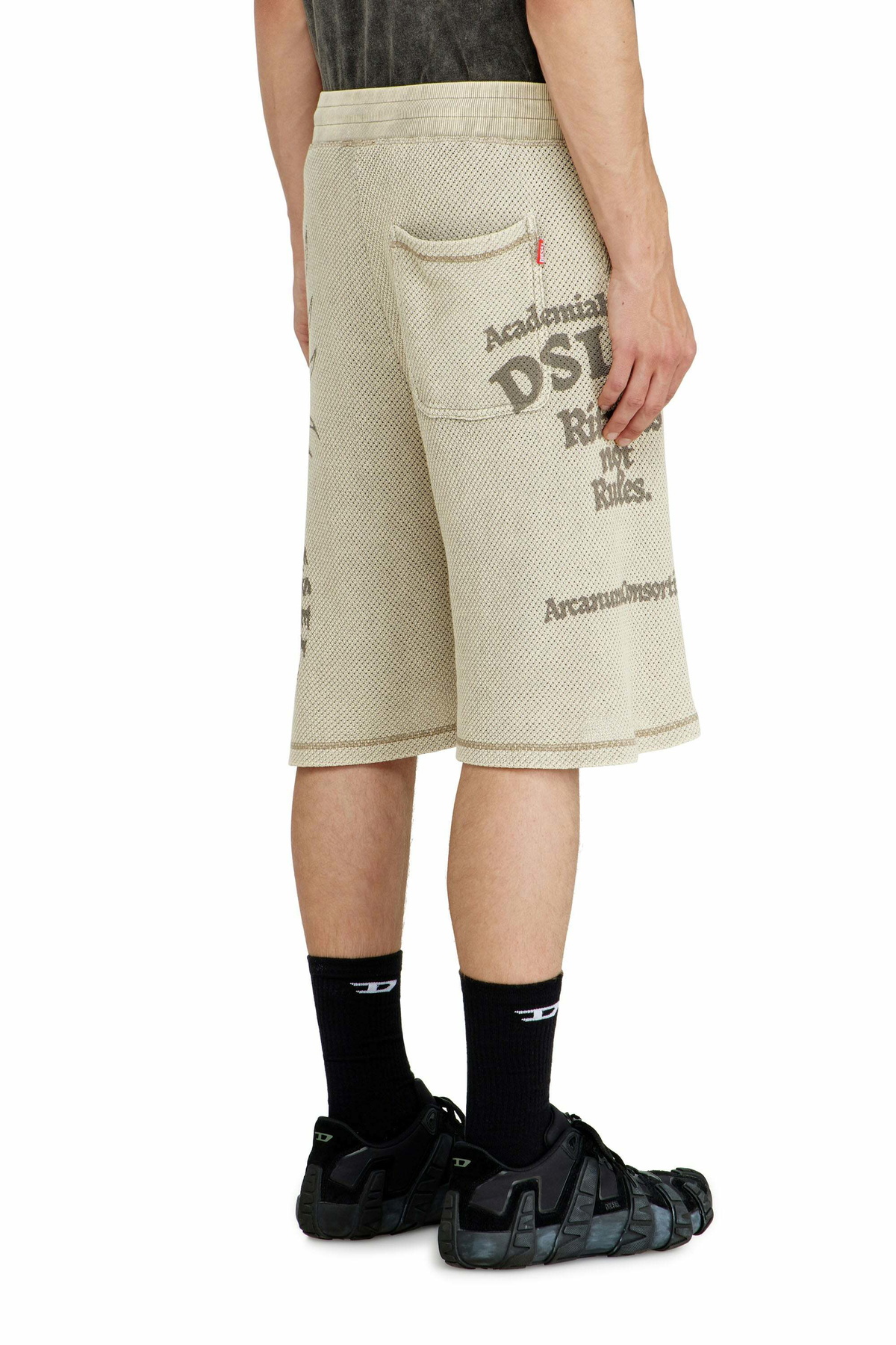 Diesel Mesh cotton sweatshorts with prints - Shorts Mens in Beige
