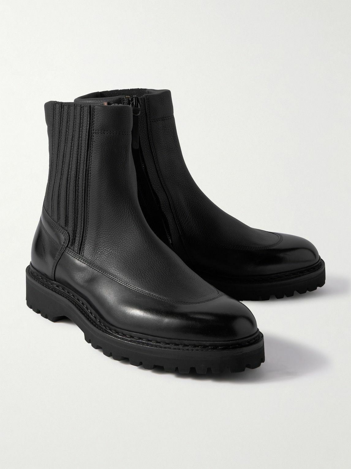 John Lobb - Ridge Smooth and Full-Grain Leather Chelsea Boots - Black